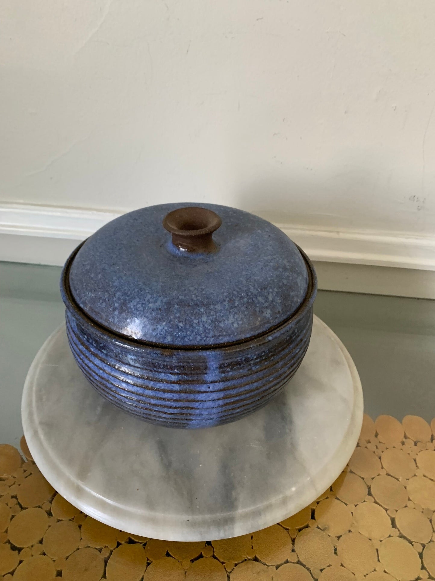 Medium Handmade Blueberry Speckled Lidded Glazed Pottery Container