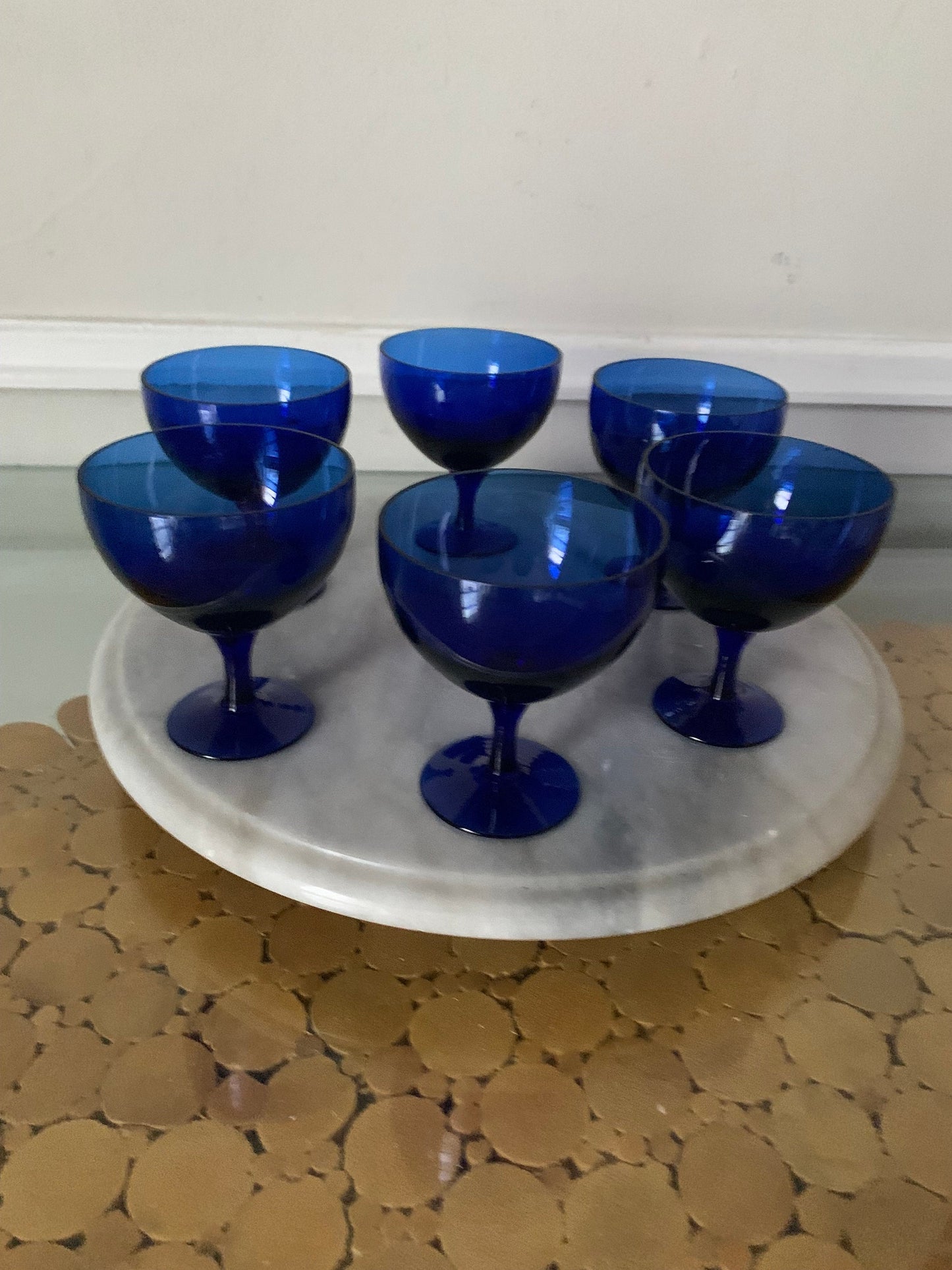 Set of 6 Short Vintage Cobalt Blue Wine Glasses