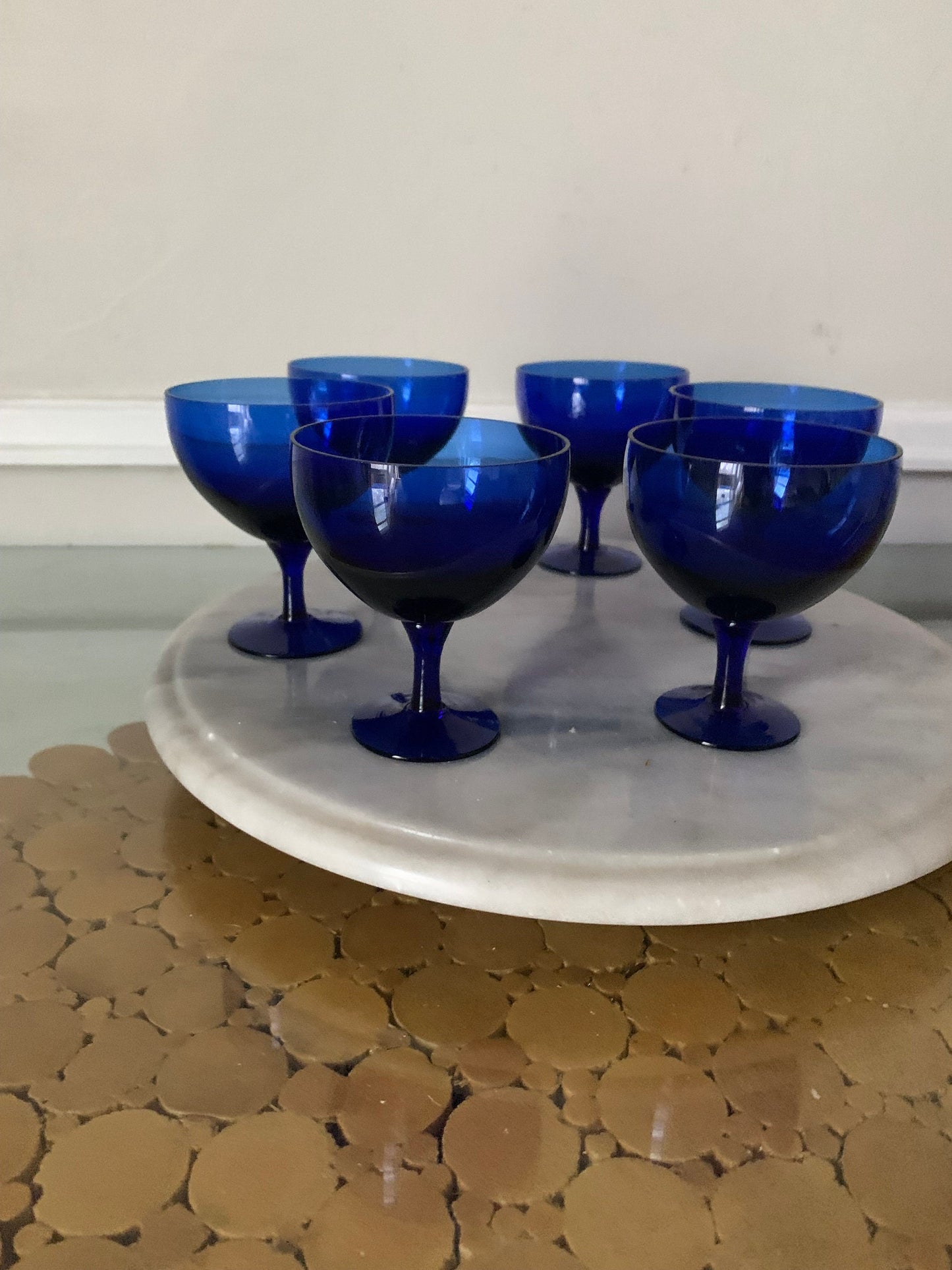 Set of 6 Short Vintage Cobalt Blue Wine Glasses