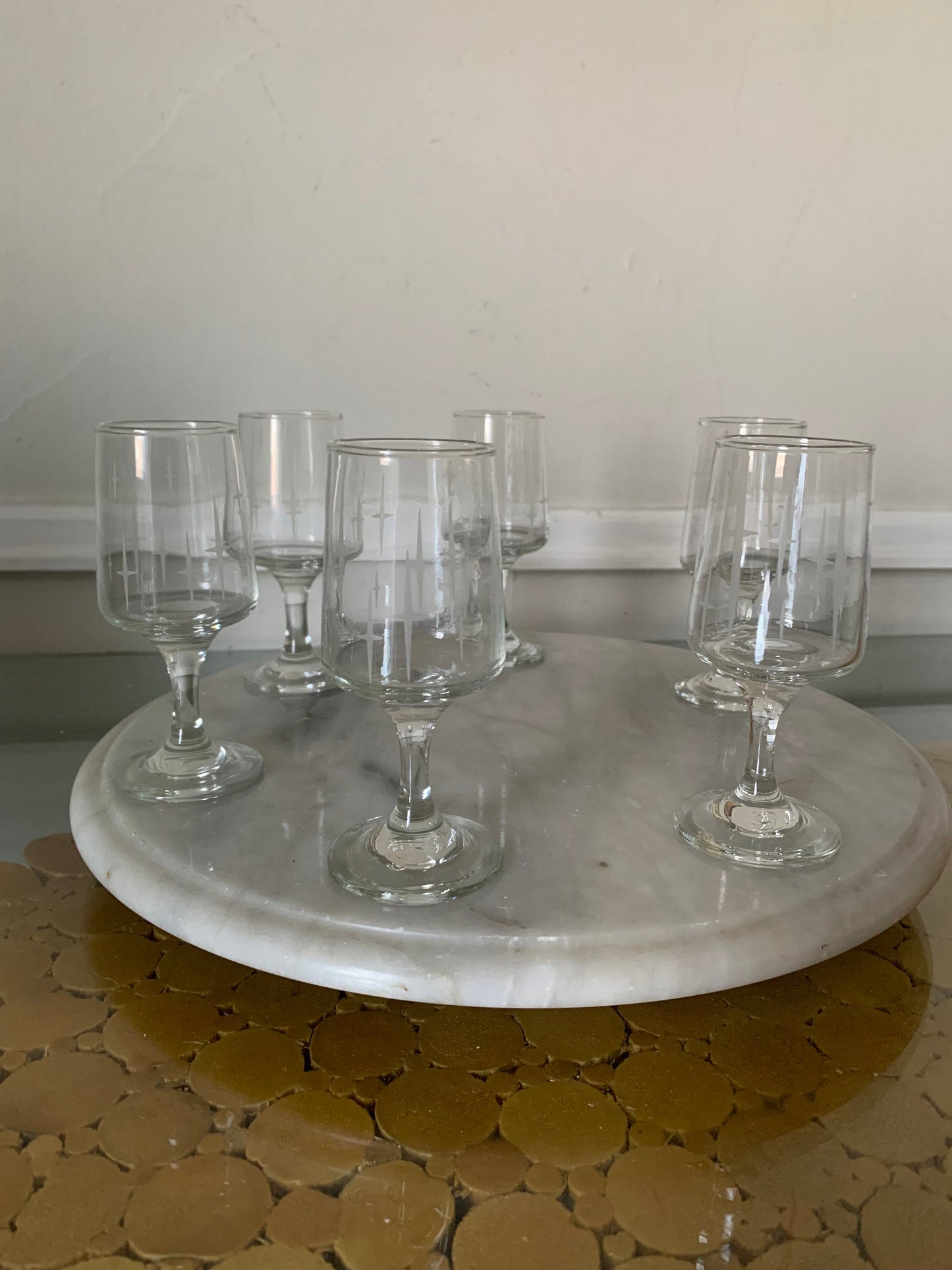 Set of 6 MCM Clear Liqueur Glasses with Starburst