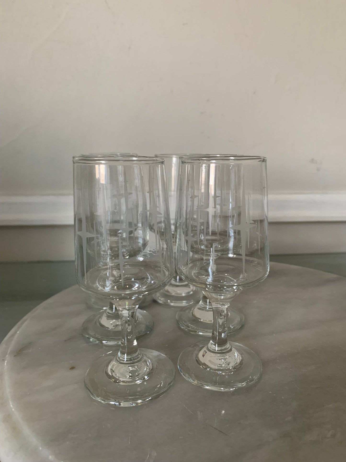 Set of 6 MCM Clear Liqueur Glasses with Starburst