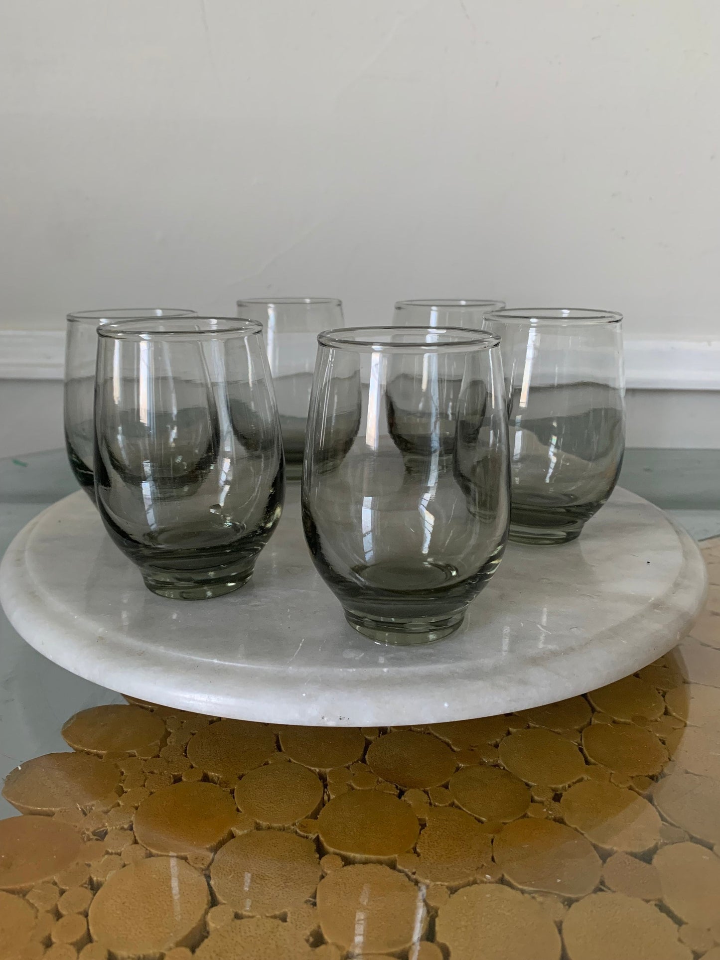 Set of 6 MCM Libbey Short Smokey Gray Glasses