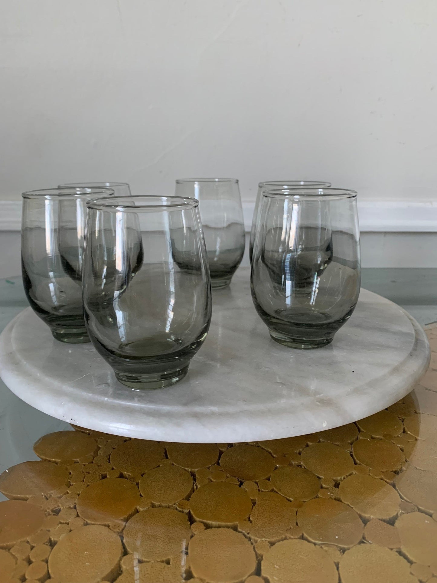 Set of 6 MCM Libbey Short Smokey Gray Glasses