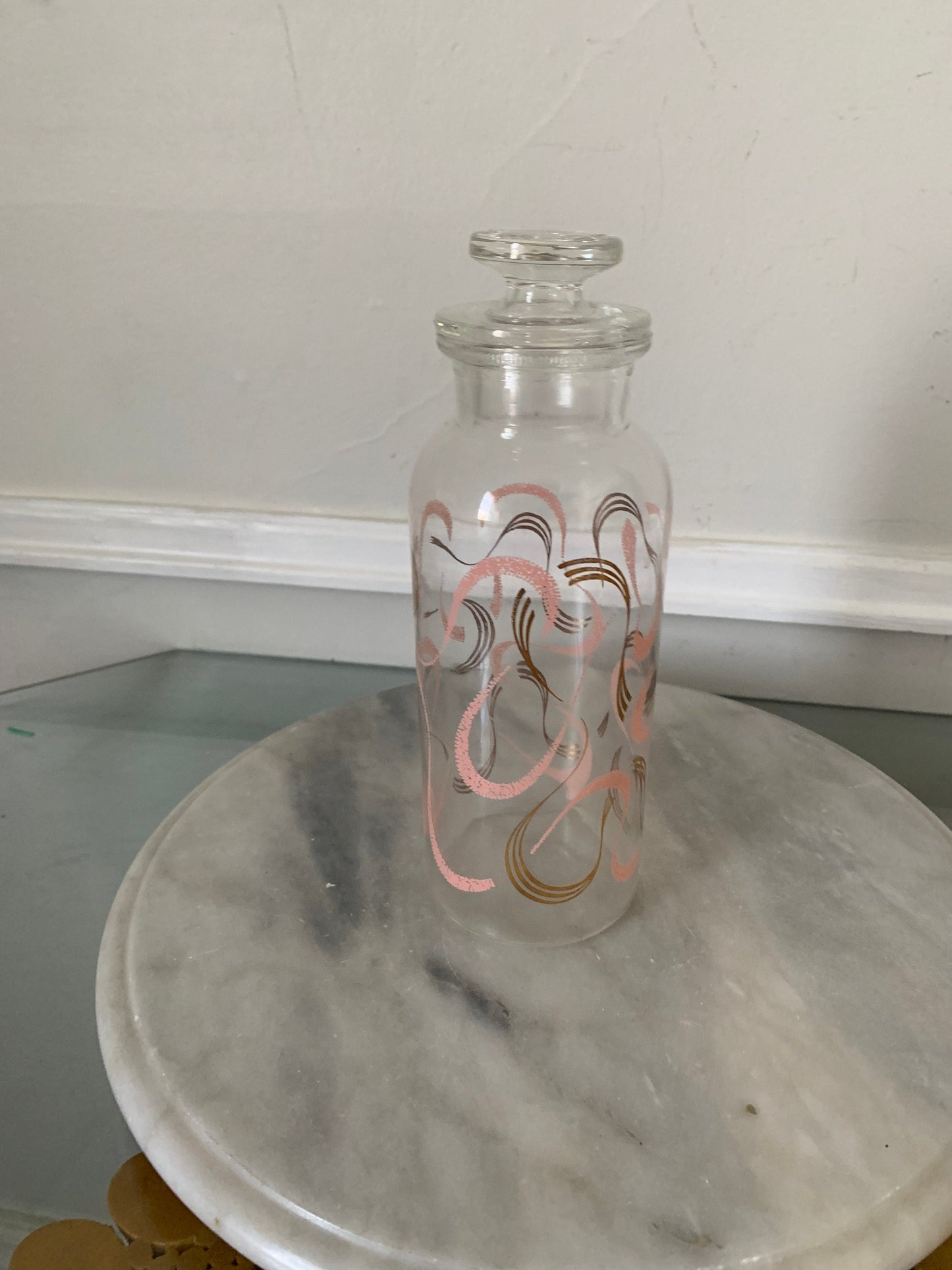 Vintage Pink & Golden Apothecary Jar with Lid