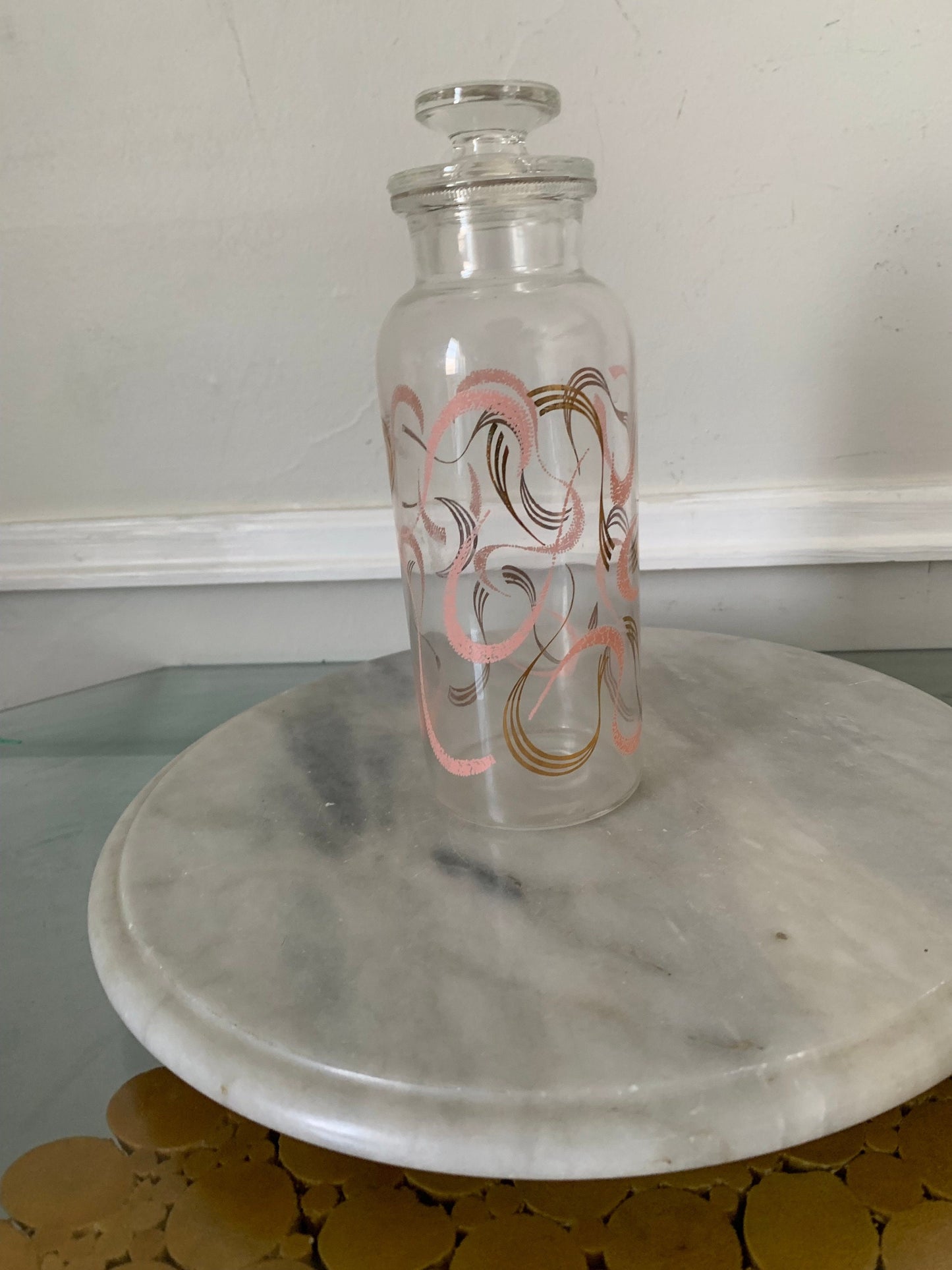 Vintage Pink & Golden Apothecary Jar with Lid