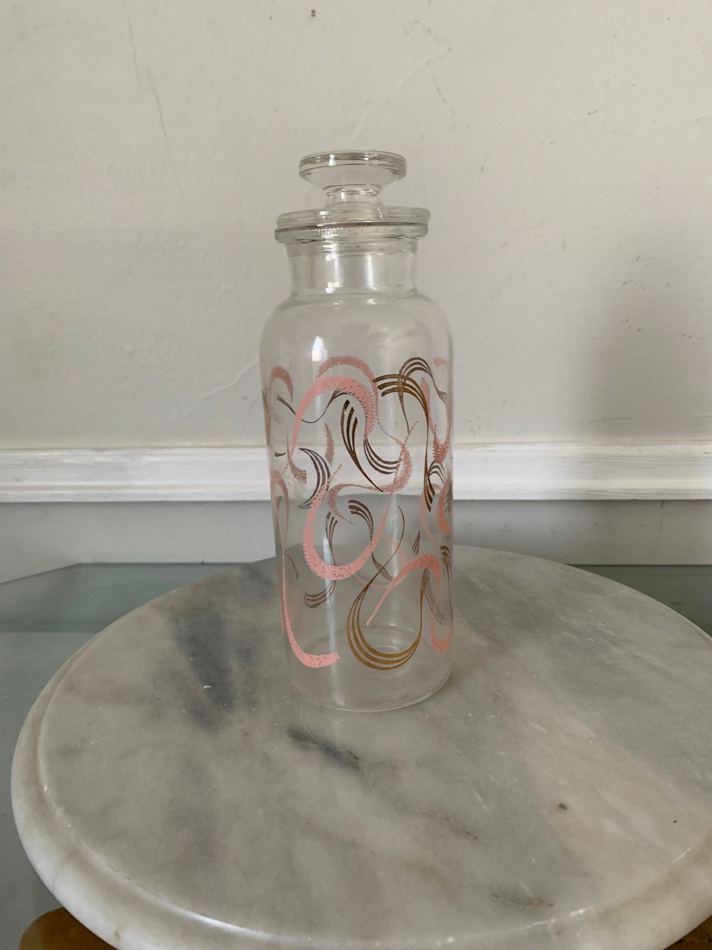 Vintage Pink & Golden Apothecary Jar with Lid