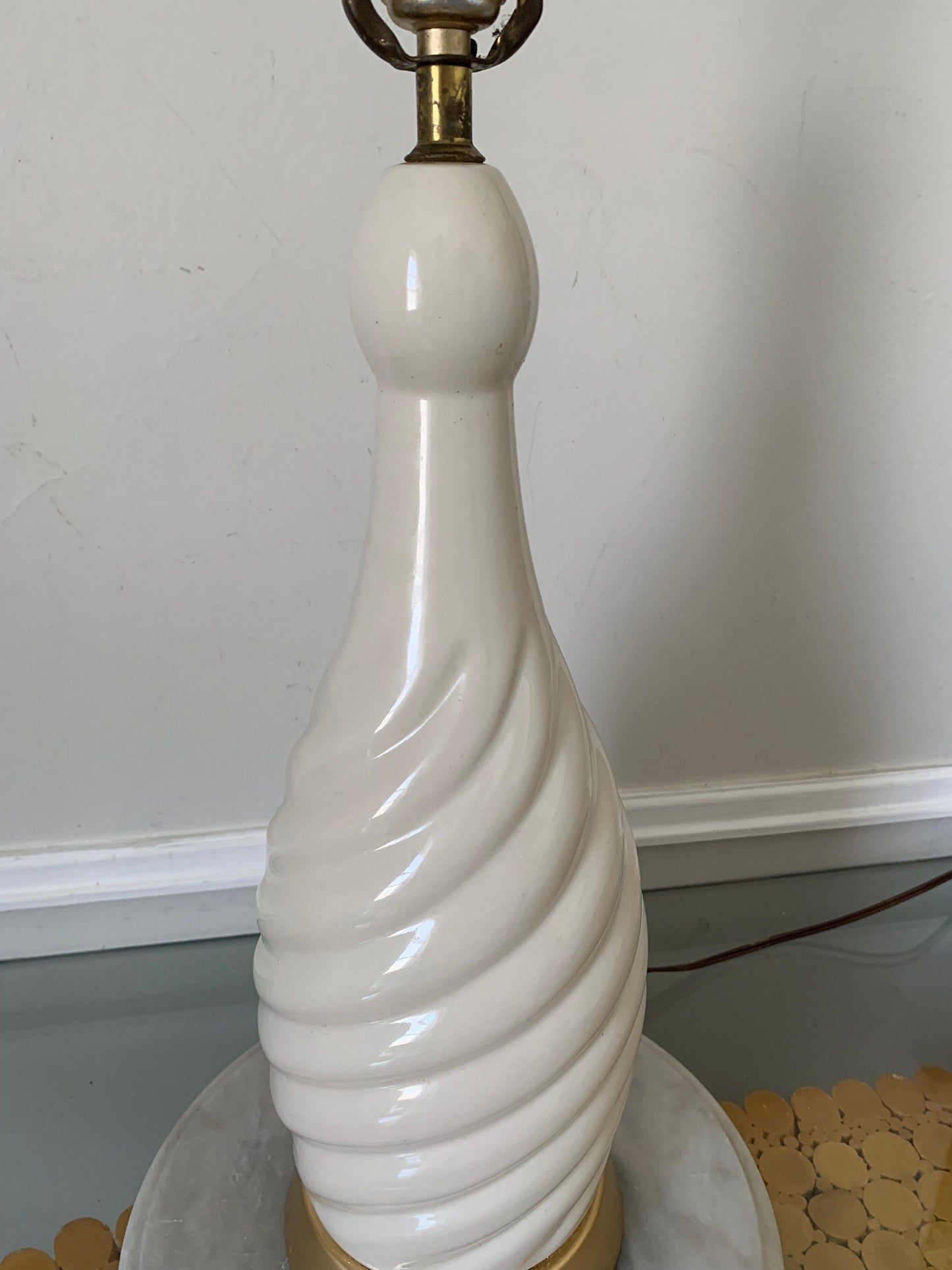 Large MCM Cream Ceramic Twist Table Lamp Shade Not Included