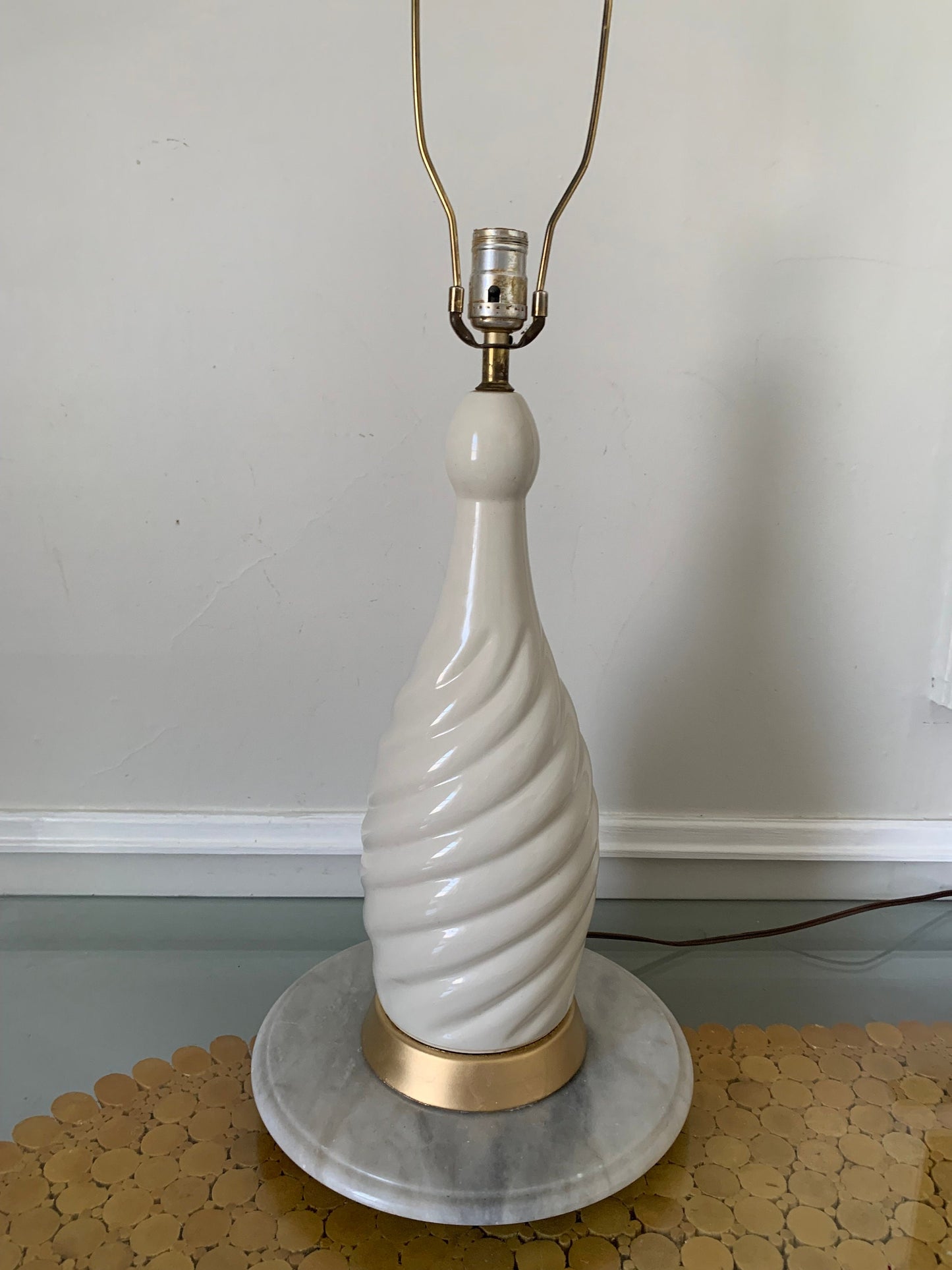 Large MCM Cream Ceramic Twist Table Lamp Shade Not Included