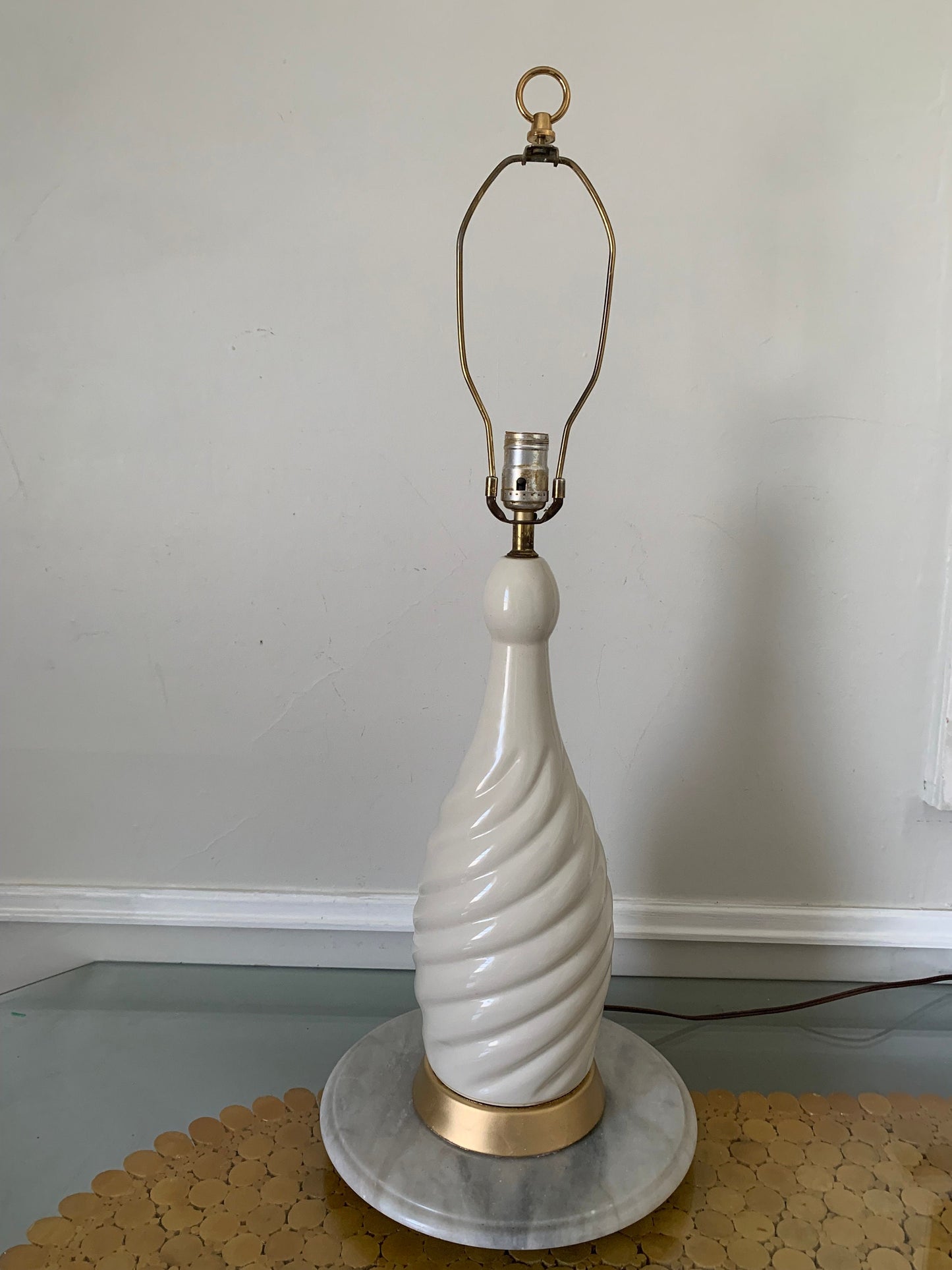 Large MCM Cream Ceramic Twist Table Lamp Shade Not Included