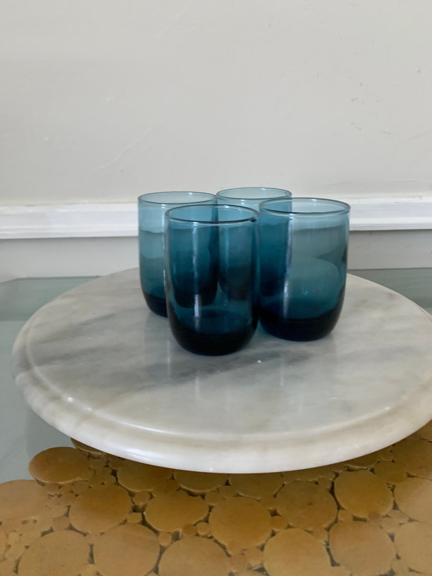 Vintage Set of 4 Deep Blue Short Juice Glasses