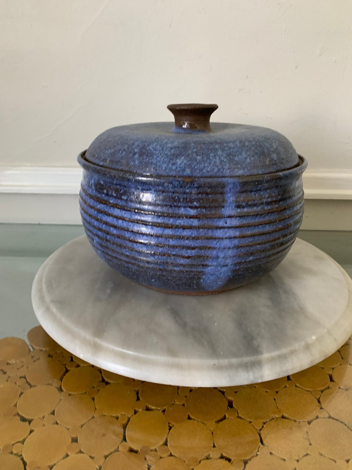 Medium Handmade Blueberry Speckled Lidded Glazed Pottery Container