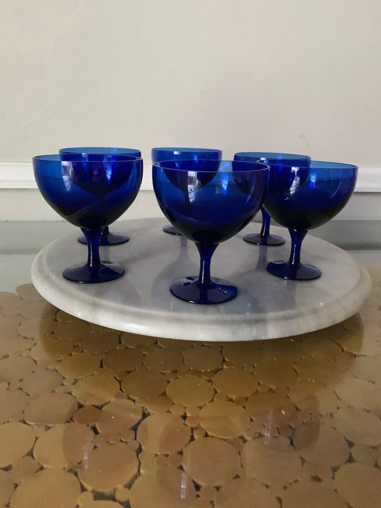 Set of 6 Short Vintage Cobalt Blue Wine Glasses