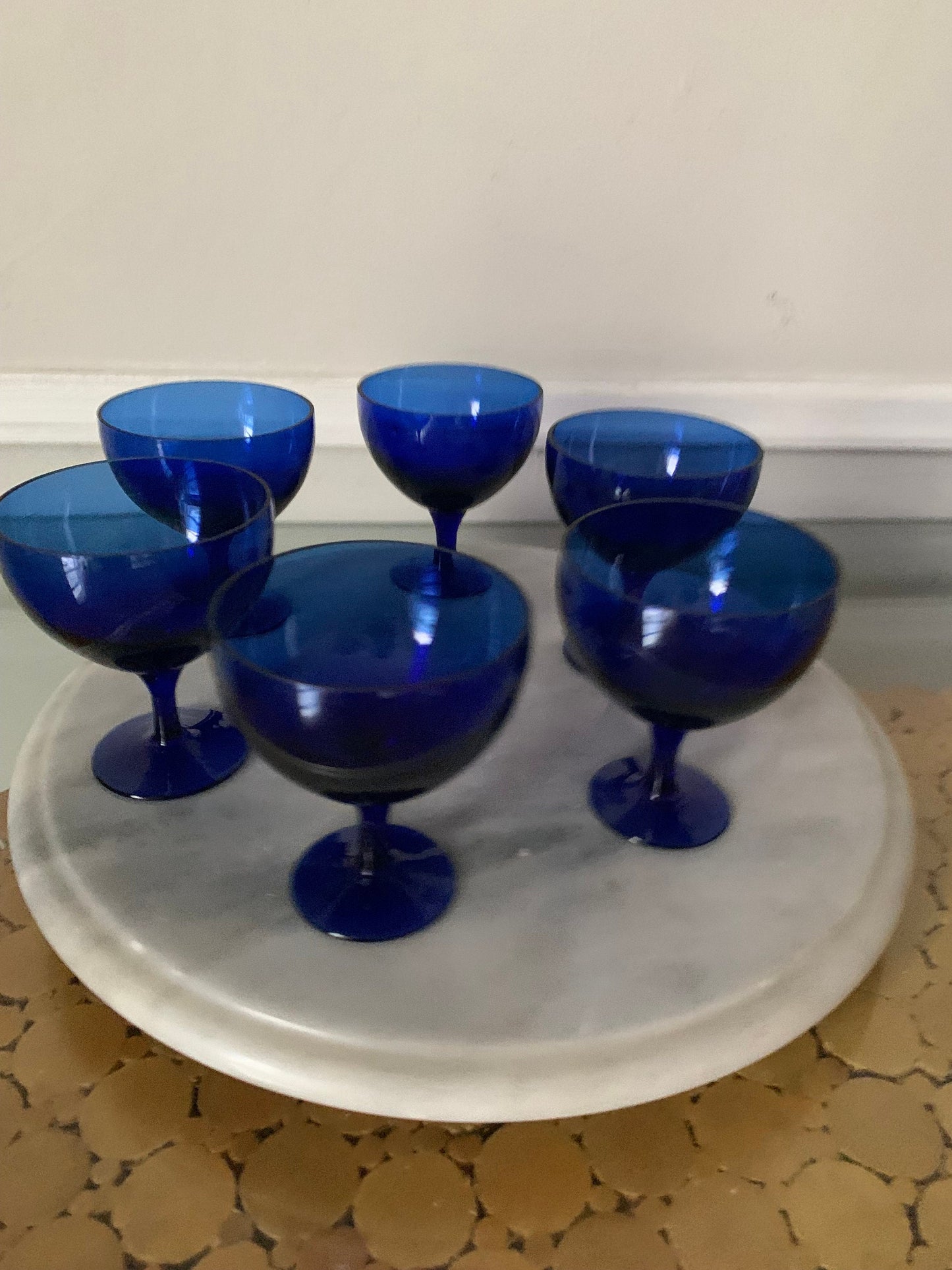 Set of 6 Short Vintage Cobalt Blue Wine Glasses