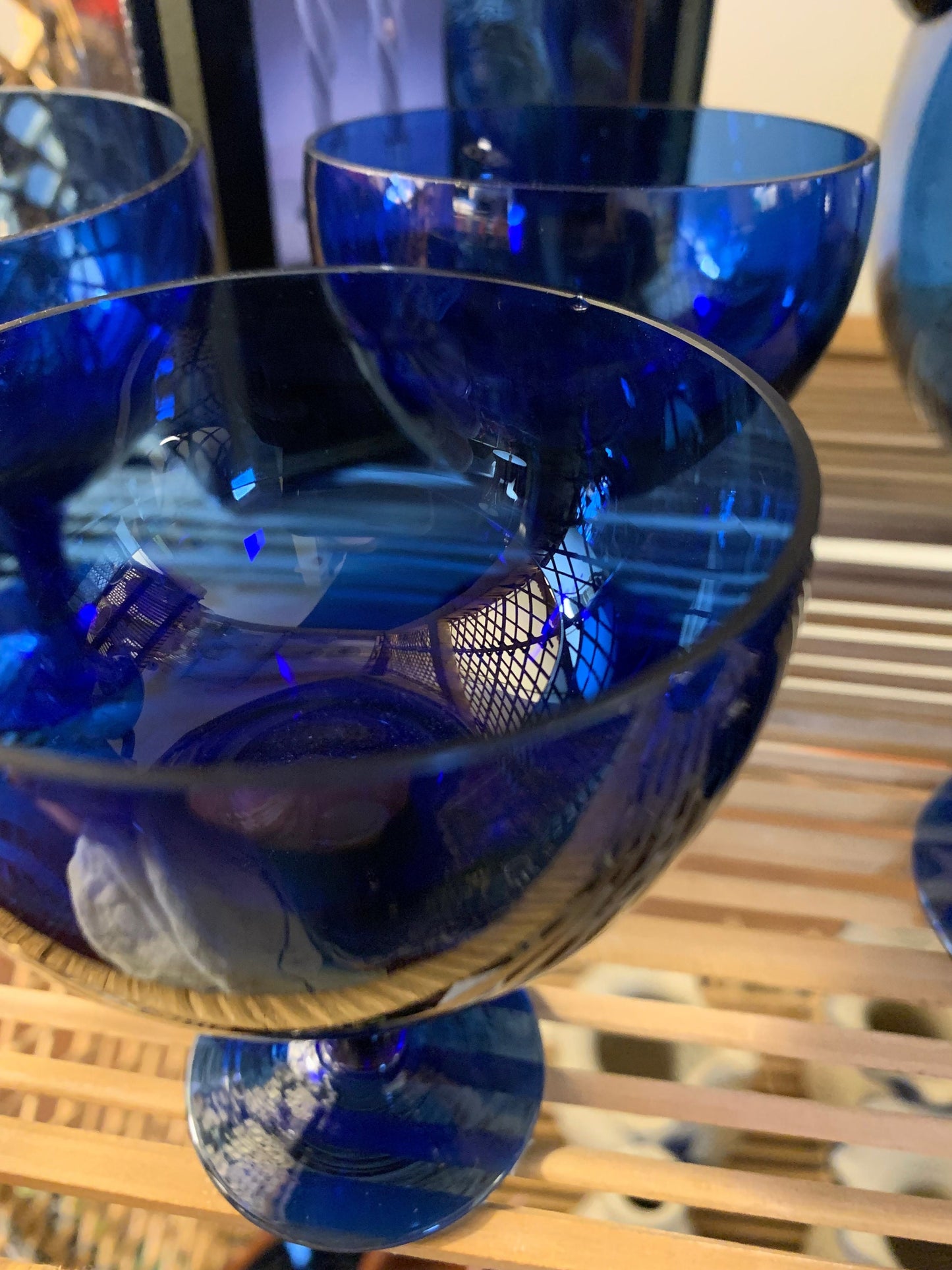 Set of 6 Short Vintage Cobalt Blue Wine Glasses