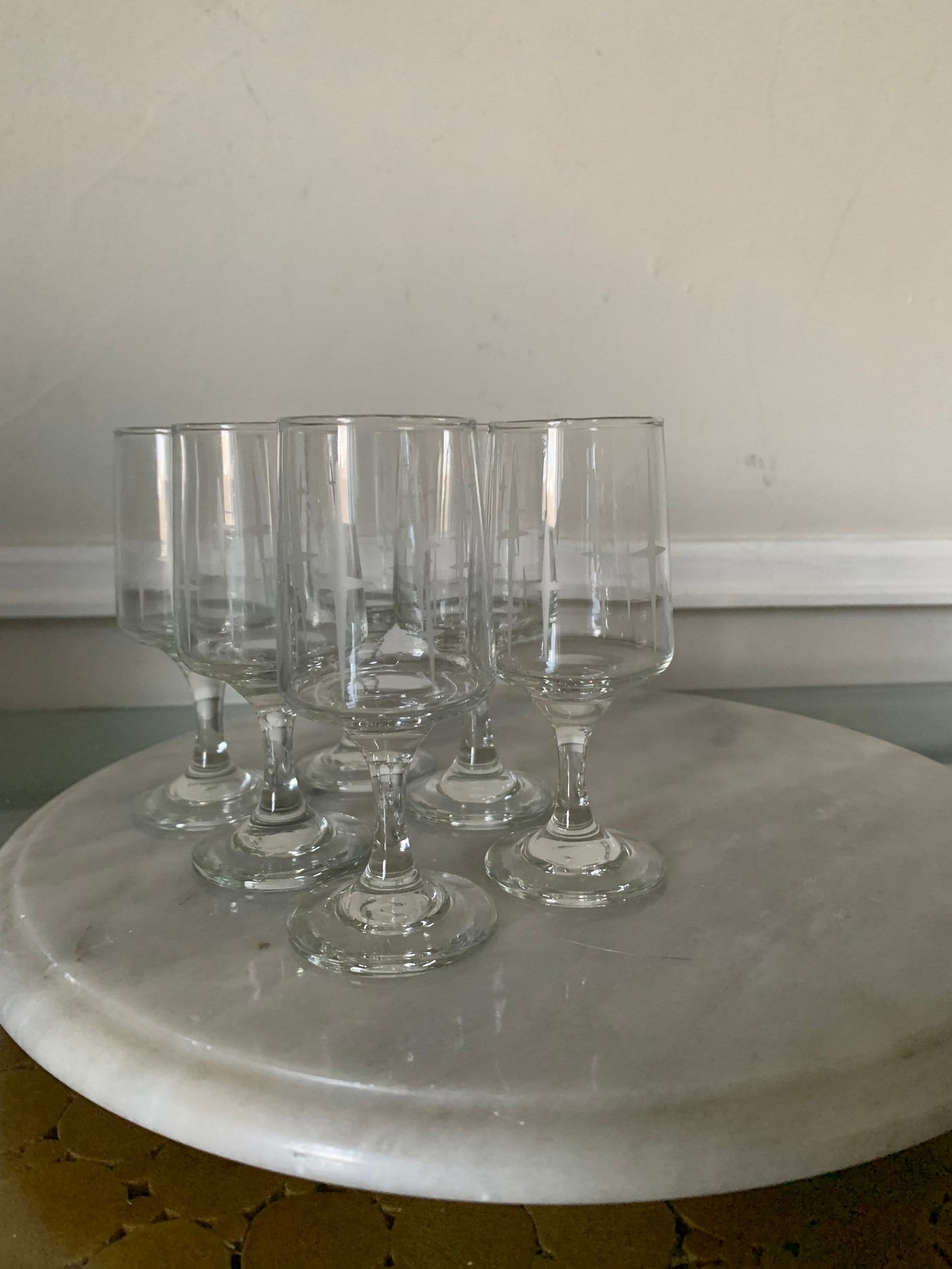 Set of 6 MCM Clear Liqueur Glasses with Starburst