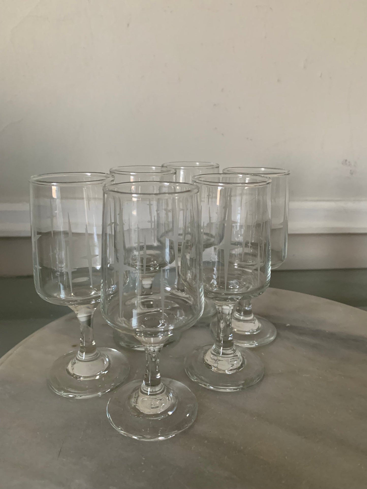 Set of 6 MCM Clear Liqueur Glasses with Starburst