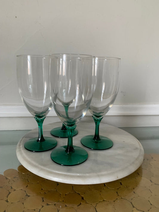 Vintage Set of 4 Emerald Green Stem Iced Tea Glasses