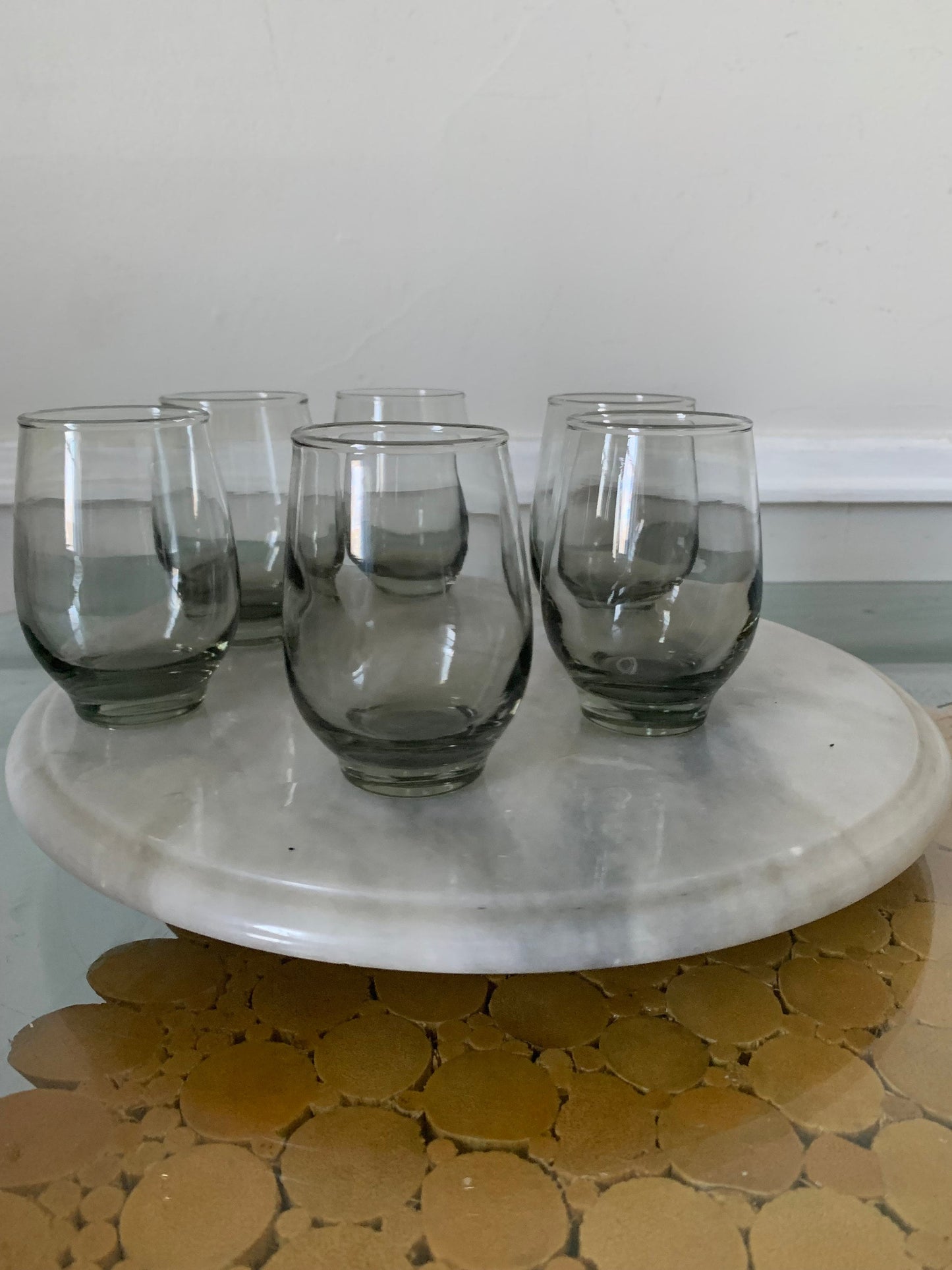 Set of 6 MCM Libbey Short Smokey Gray Glasses