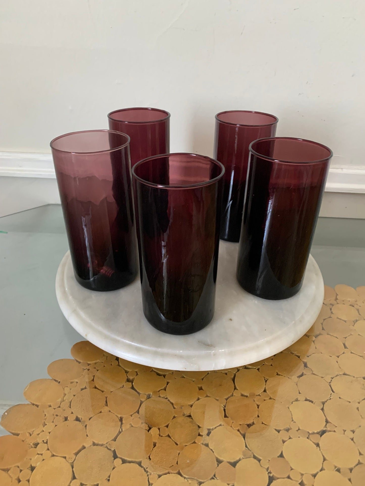 Set of 5 Aubergine Glass Tumblers