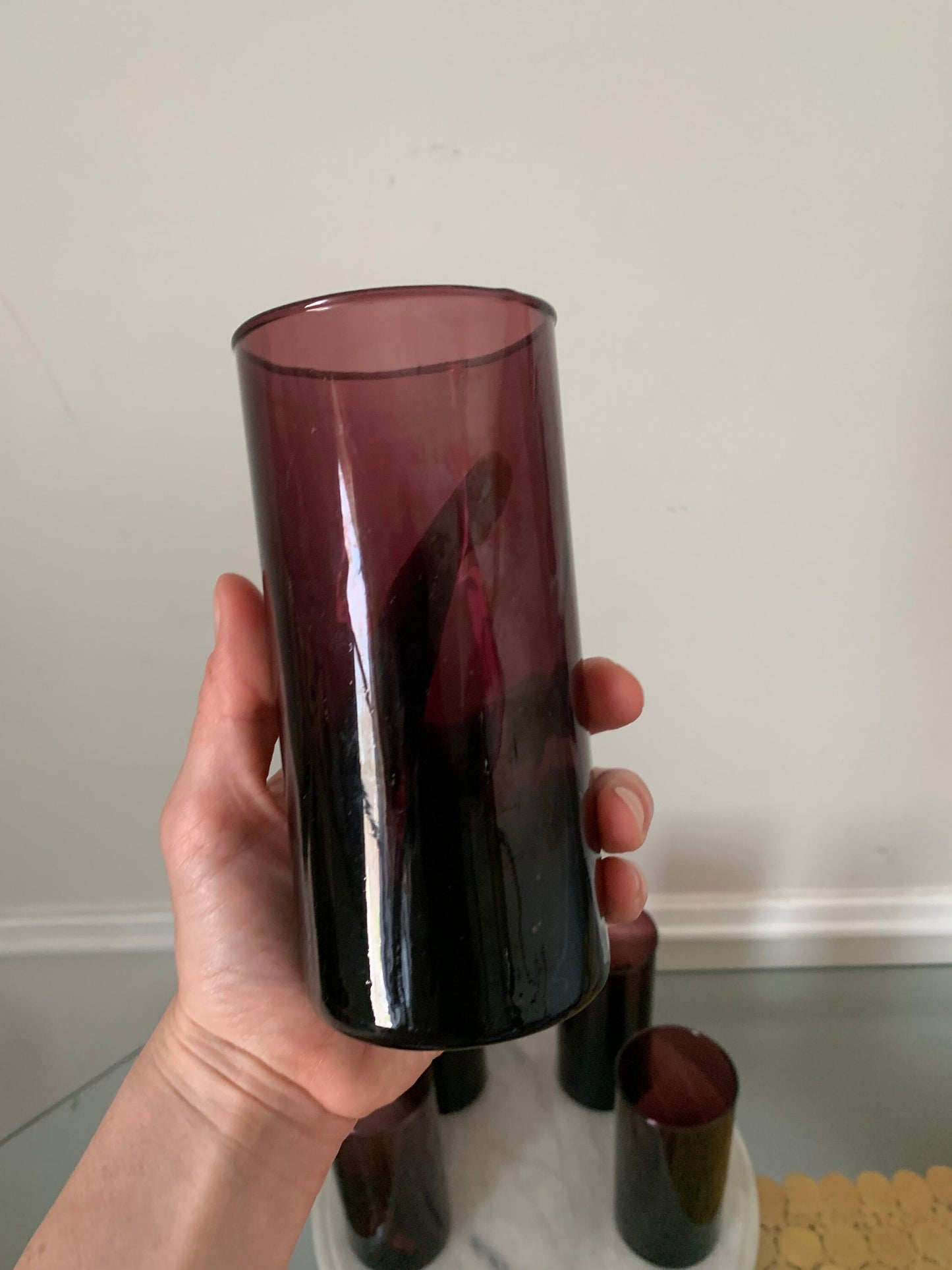 Set of 5 Aubergine Glass Tumblers