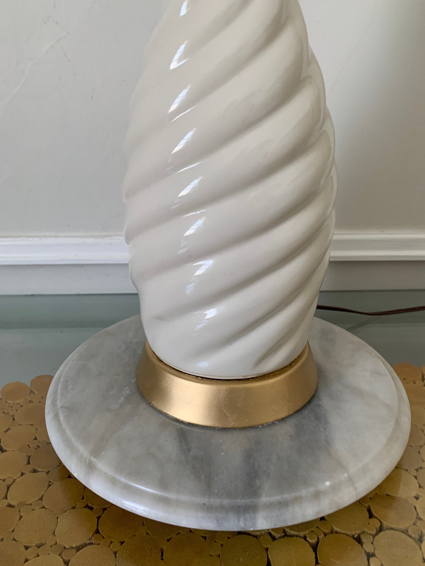 Large MCM Cream Ceramic Twist Table Lamp Shade Not Included