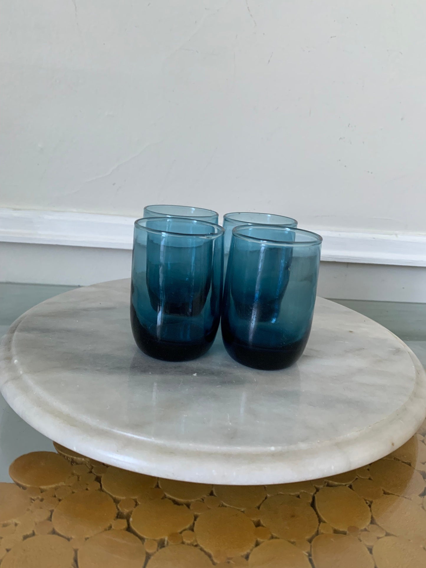 Vintage Set of 4 Deep Blue Short Juice Glasses