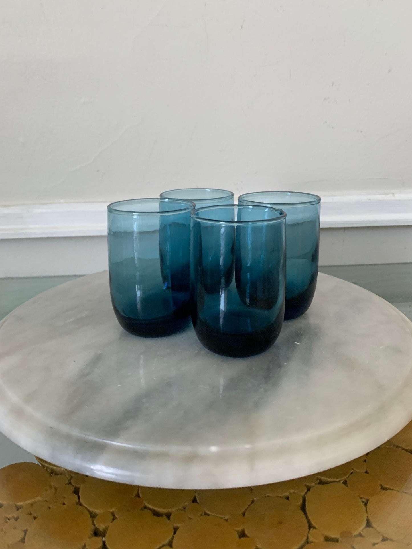 Vintage Set of 4 Deep Blue Short Juice Glasses