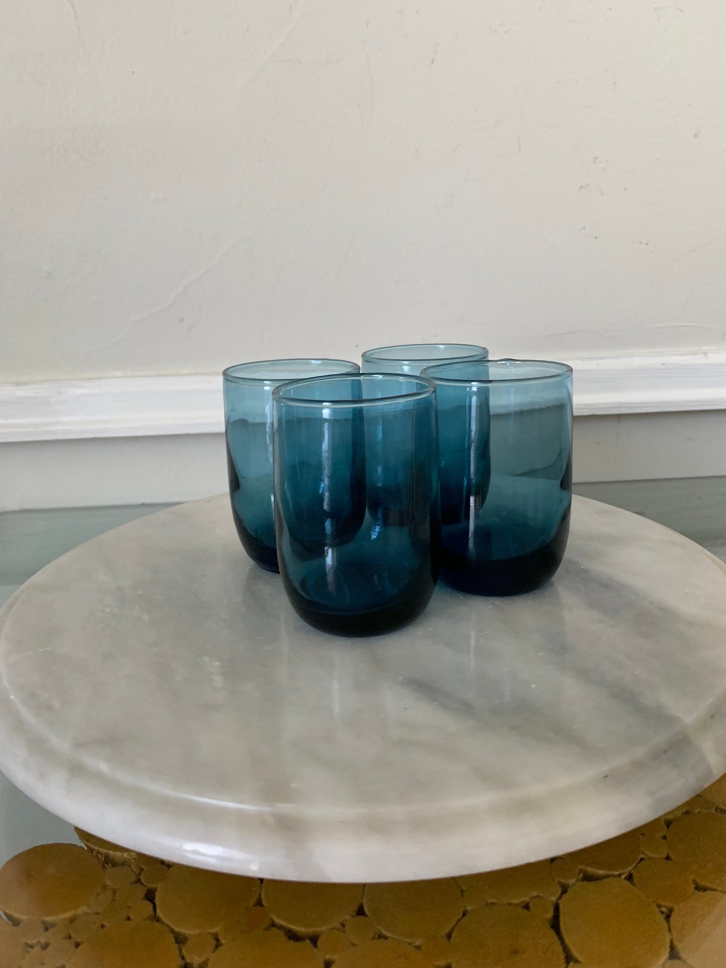 Vintage Set of 4 Deep Blue Short Juice Glasses