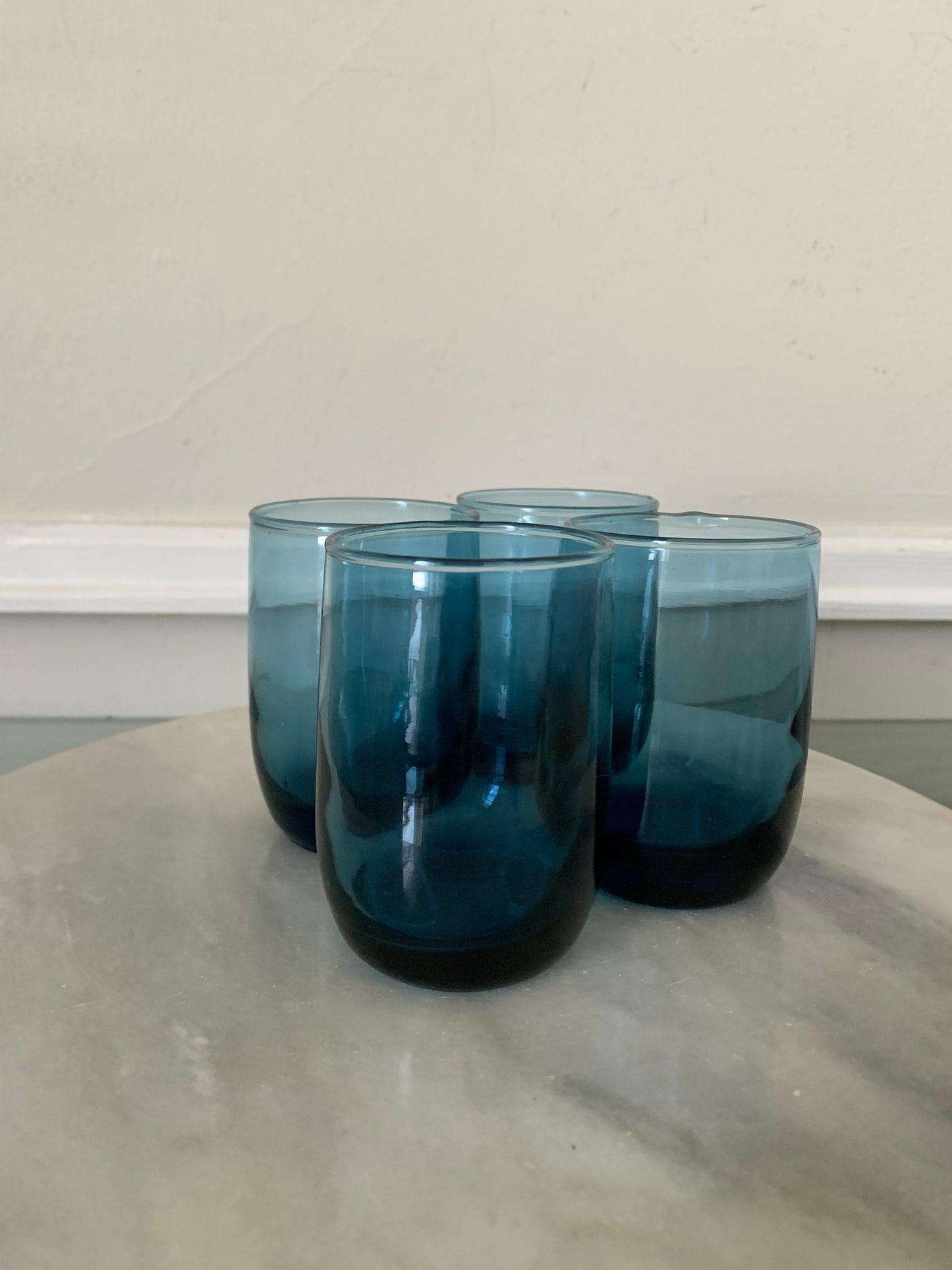 Vintage Set of 4 Deep Blue Short Juice Glasses