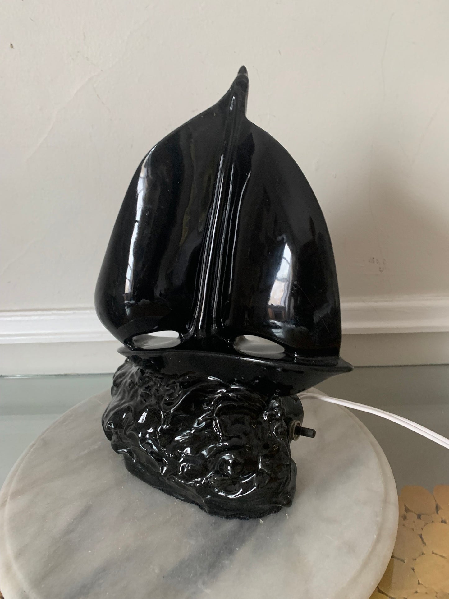 MCM Black Black Glazed Ceramic Sailboat Table Lamp