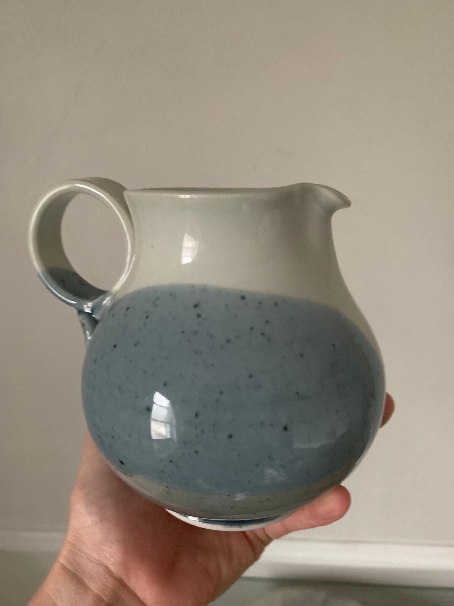 Handmade Blue & White Speckled Pottery Jug