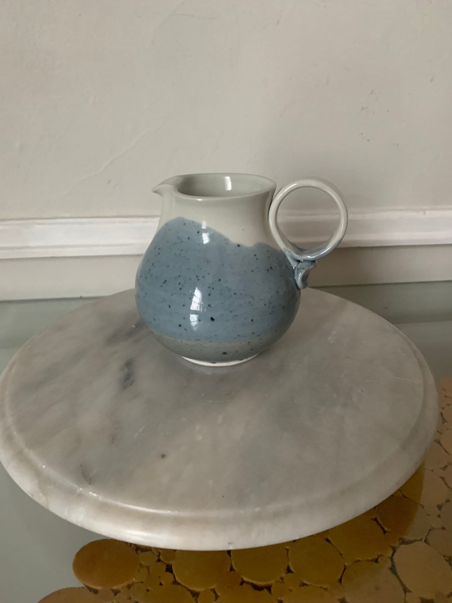 Handmade Blue & White Speckled Pottery Jug