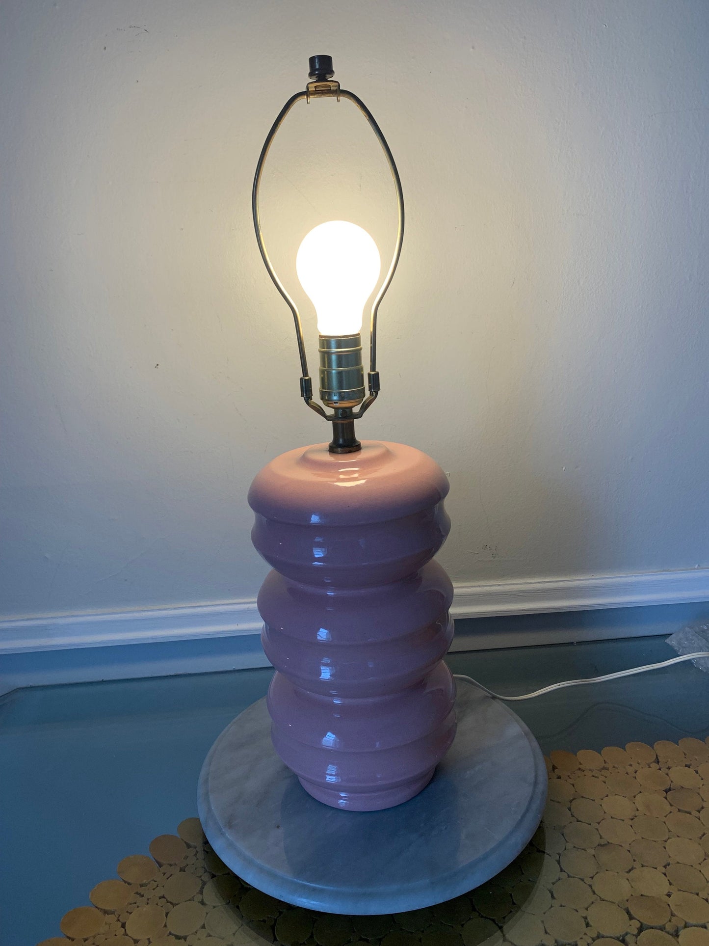 MCM Pink Ceramic Table Lamp No Shade