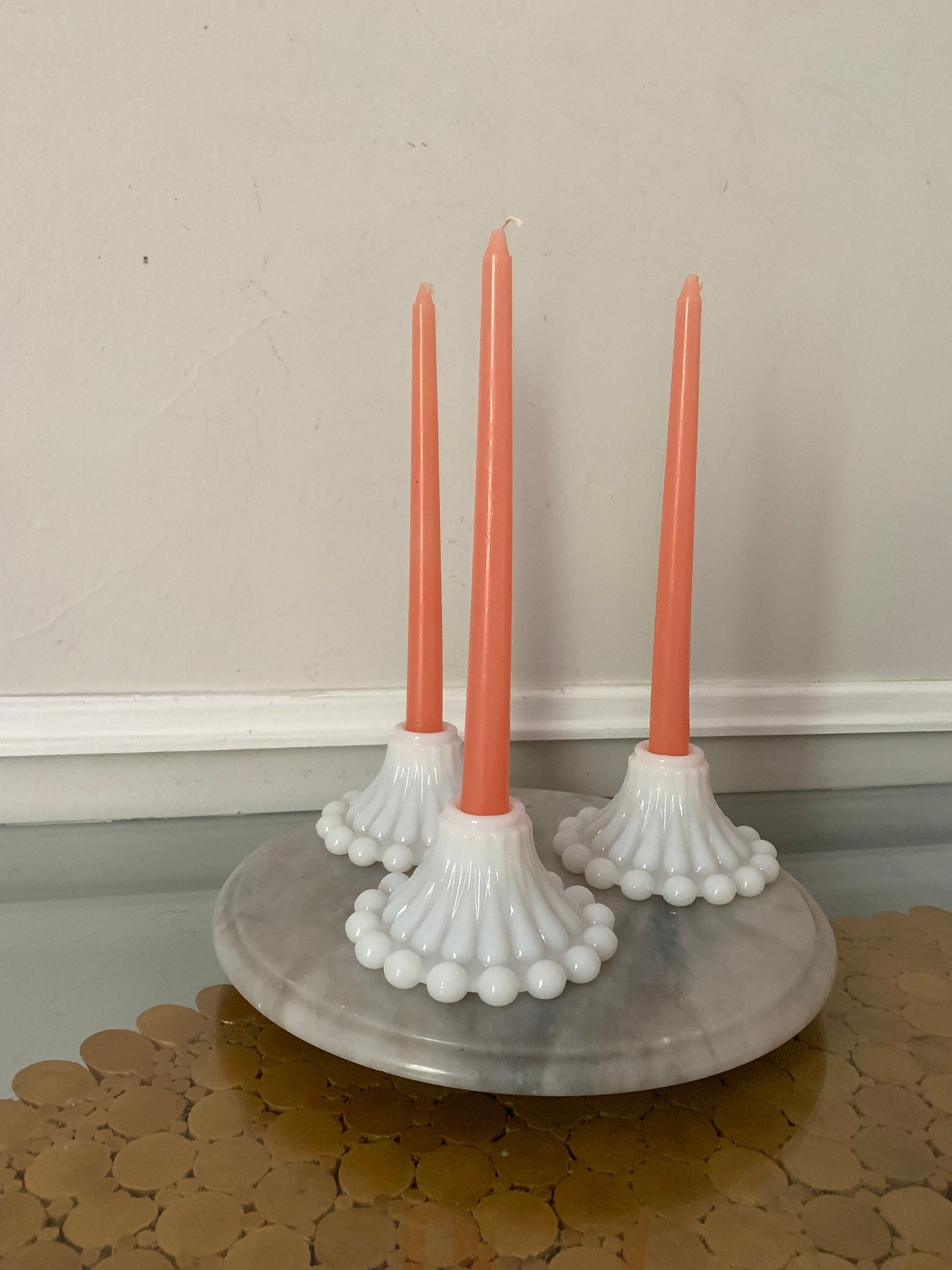 Vintage Set of 3 of Milk Glass Candle Holders