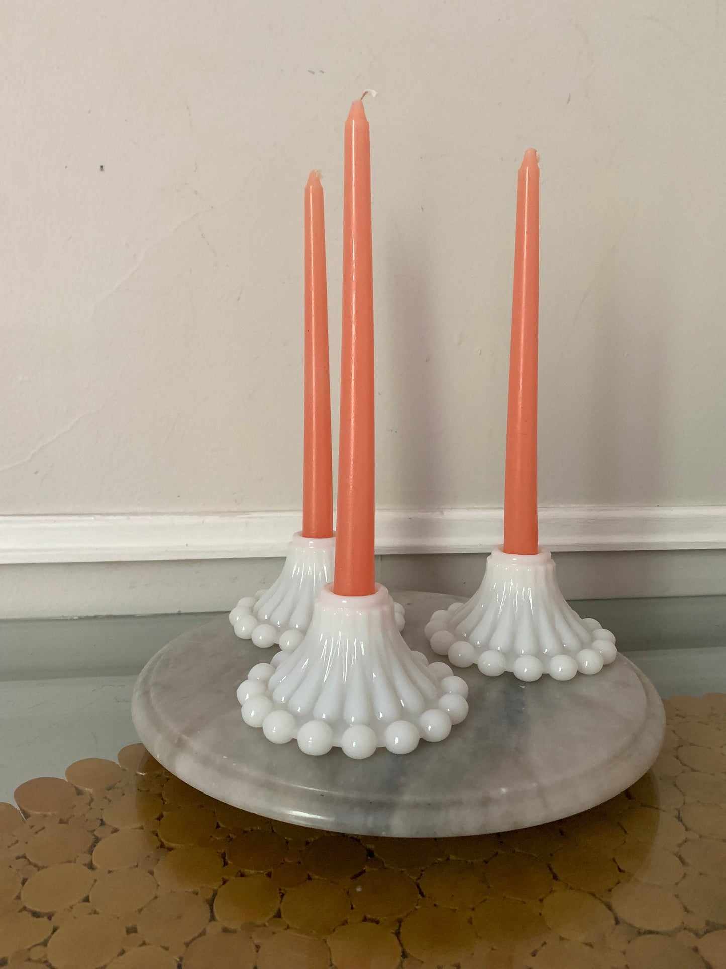 Vintage Set of 3 of Milk Glass Candle Holders