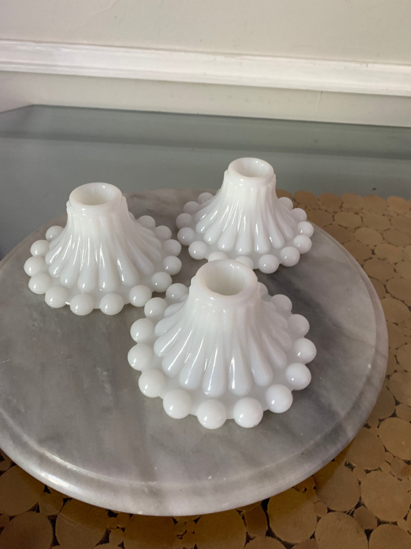 Vintage Set of 3 of Milk Glass Candle Holders