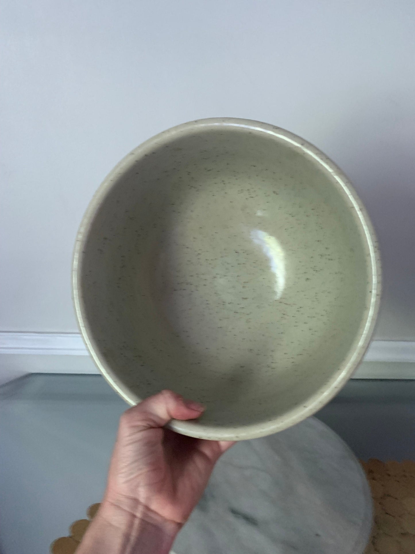 Large Vintage Speckled Pottery Bowl with Ivy