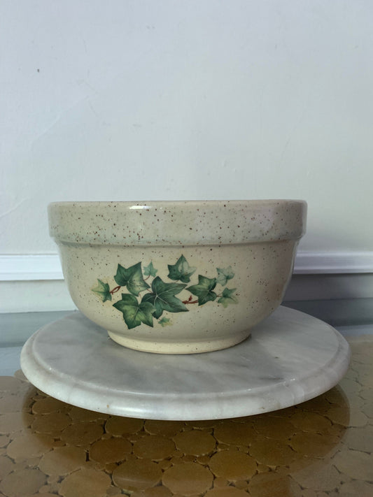 Large Vintage Speckled Pottery Bowl with Ivy