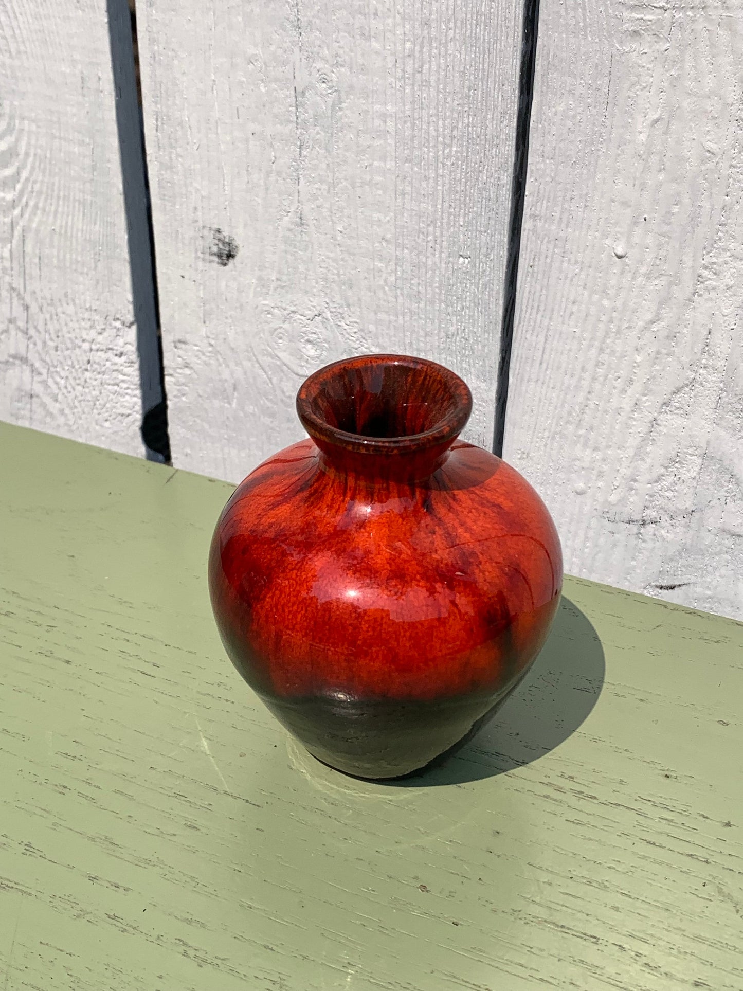 Vintage Small MCM Round Red Drip Glaze Pottery Vase