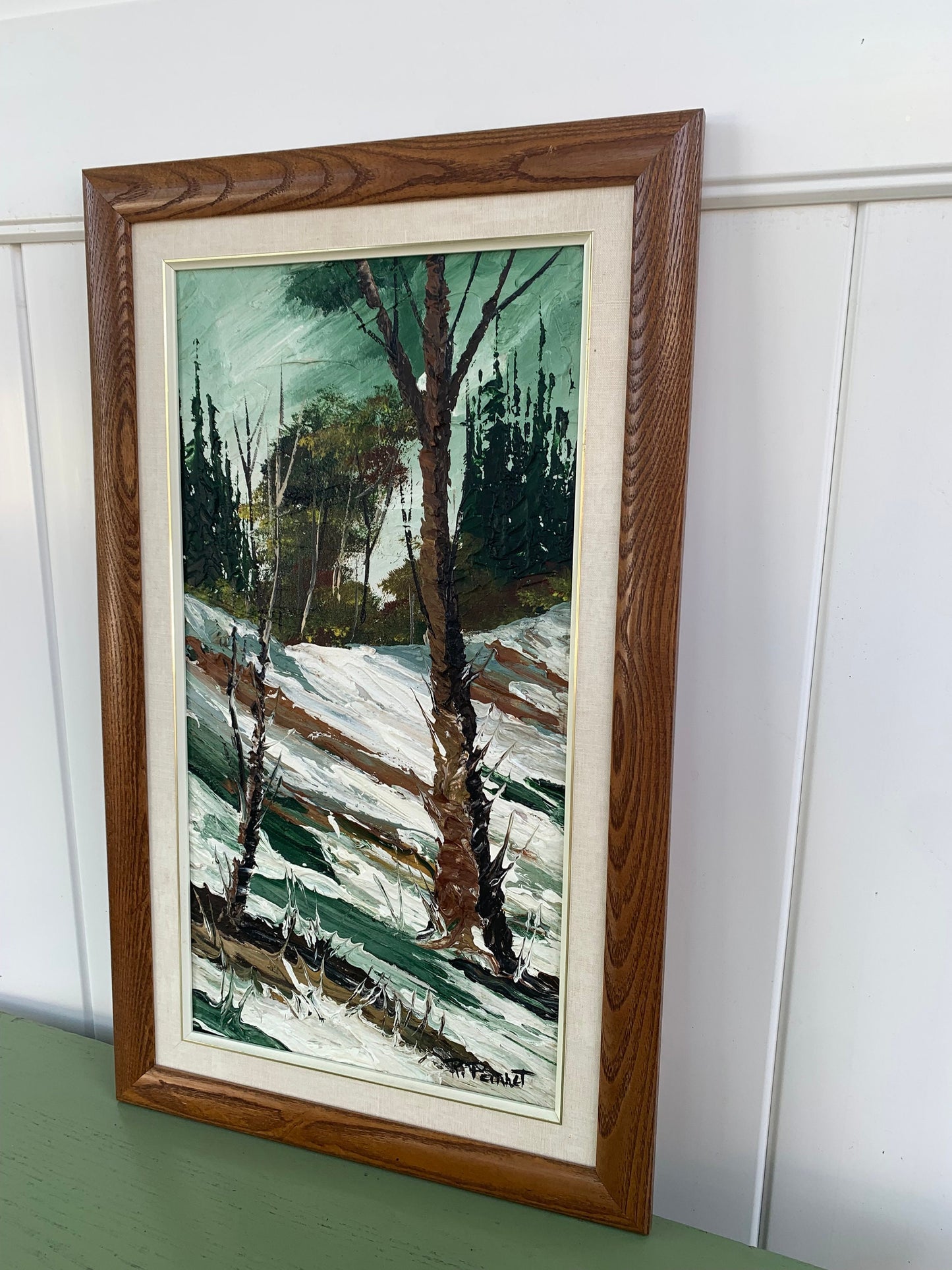 Tall Vintage Landscape Oil Painting Wood Frame