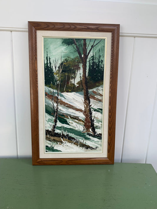 Tall Vintage Landscape Oil Painting Wood Frame