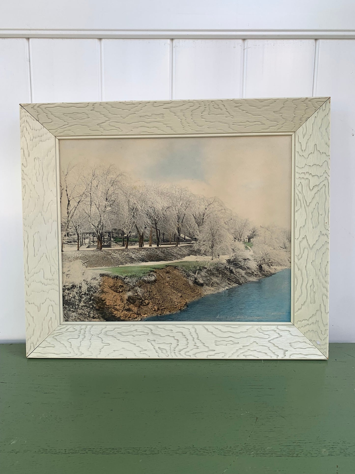 Large Vintage Nova Scotia Winter Scene Print in Wood Frame