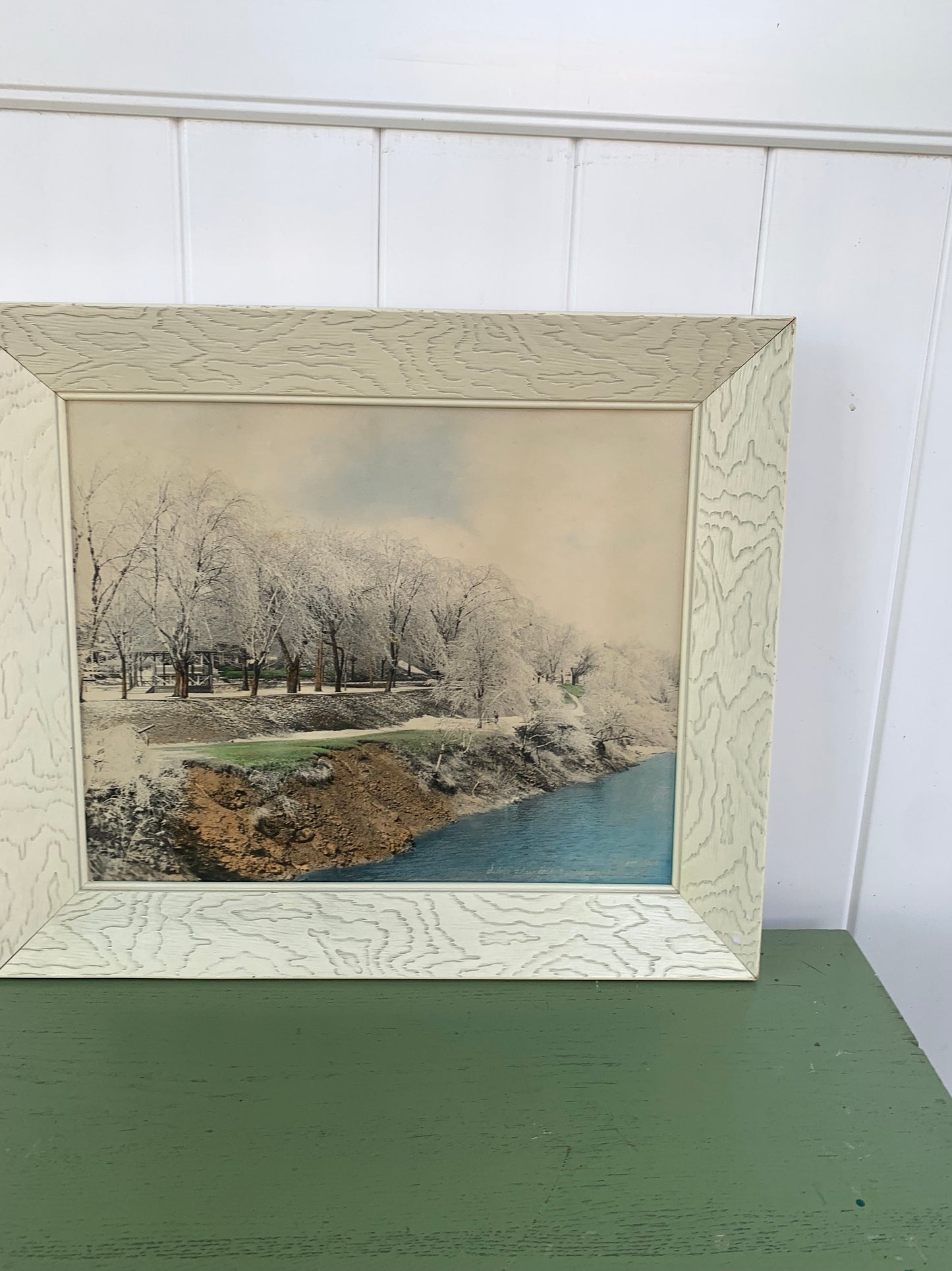 Large Vintage Nova Scotia Winter Scene Print in Wood Frame