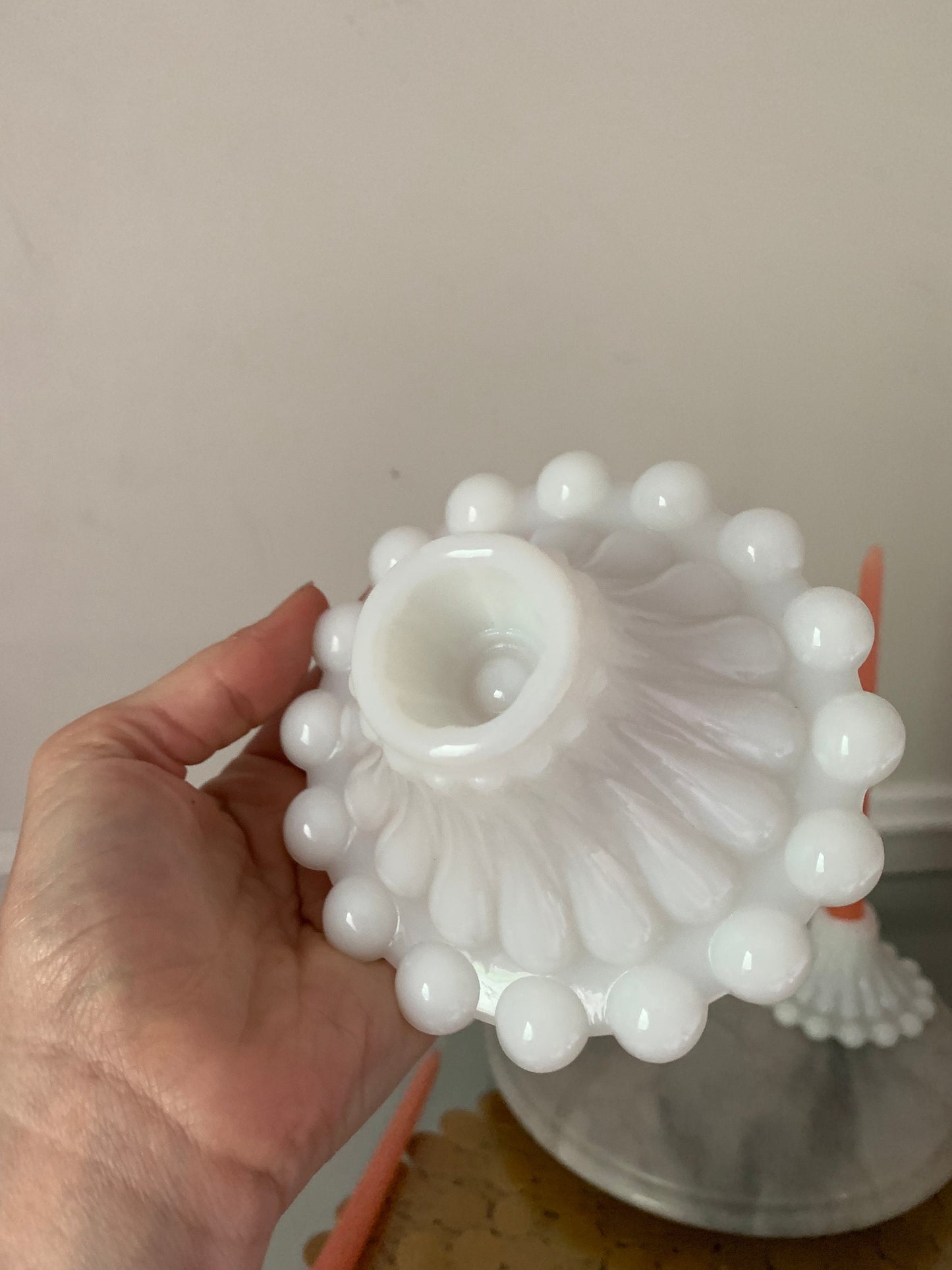 Vintage Set of 3 of Milk Glass Candle Holders