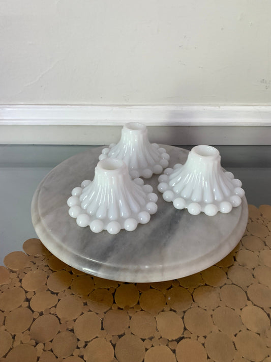 Vintage Set of 3 of Milk Glass Candle Holders