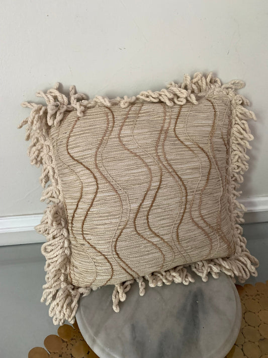 Vintage Woven Cream Pillow with Cotton Trim