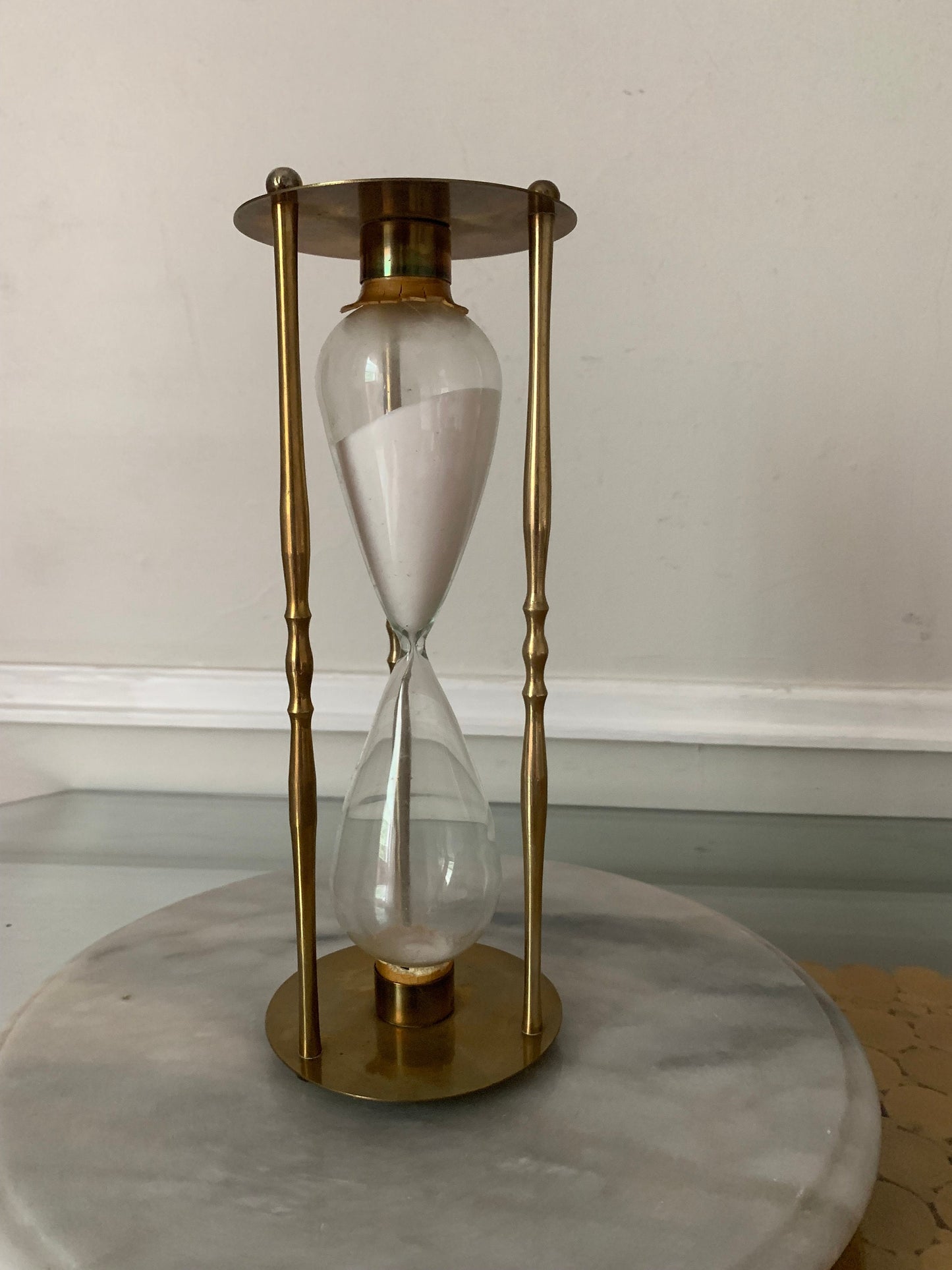 Tall Retro Brass Decorative Sand Half Hour Glass Made in Taiwan