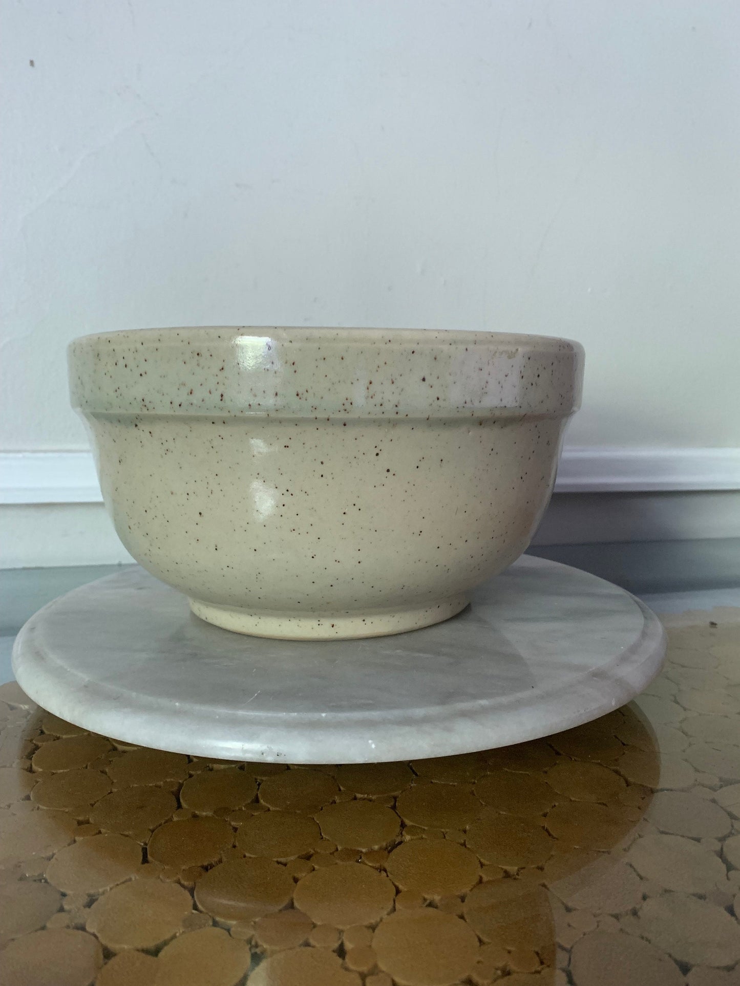 Large Vintage Speckled Pottery Bowl with Ivy