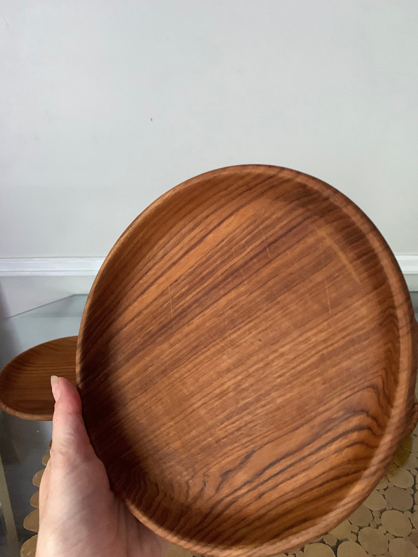 Retro 5 Piece Teak Wooden Salad Bowl and Plate Set with Tongs