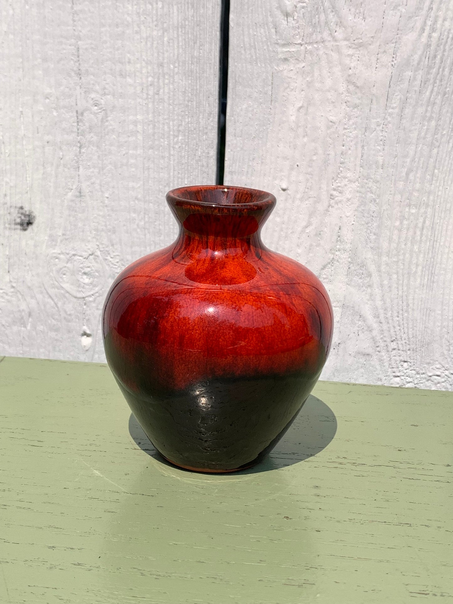 Vintage Small MCM Round Red Drip Glaze Pottery Vase